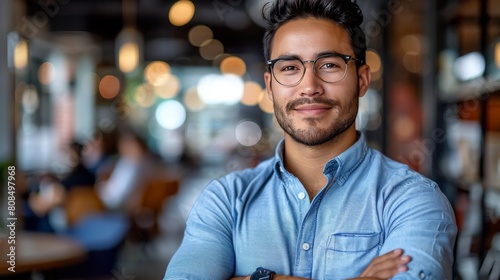 A man with glasses is smiling and posing for a picture