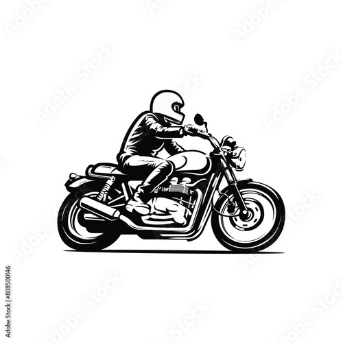 Motorcycle Biker Monochrome Silhouette Logo Template Vector Stock Art Illustration