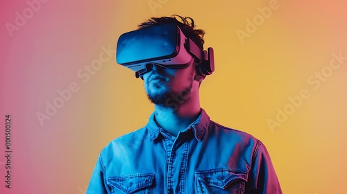 A man touching with a VR glass, AR, Metaverse, future lifestyle © Unsake