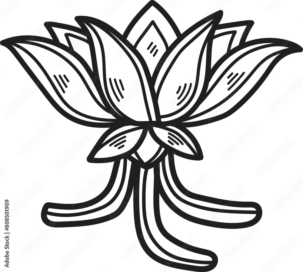 A black and white drawing of a flower with a stem