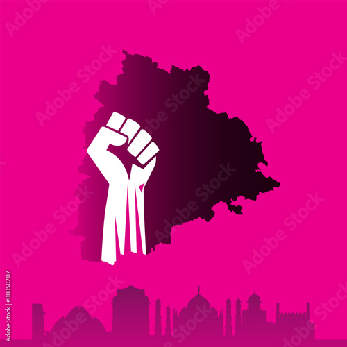 Telangana Formation Day, Telangana State Formation Day celebration - Telangana Martyrs Memorial Revolution hand, Happy Telangana State Formation Day In English. June 2nd, Hyderabad Famous Silhouettes  photo