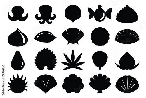 Set of shellfish black Silhouette Design with white Background and Vector Illustration