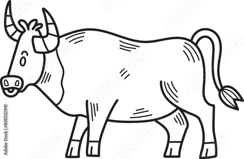 A cartoon cow with horns and a big mouth