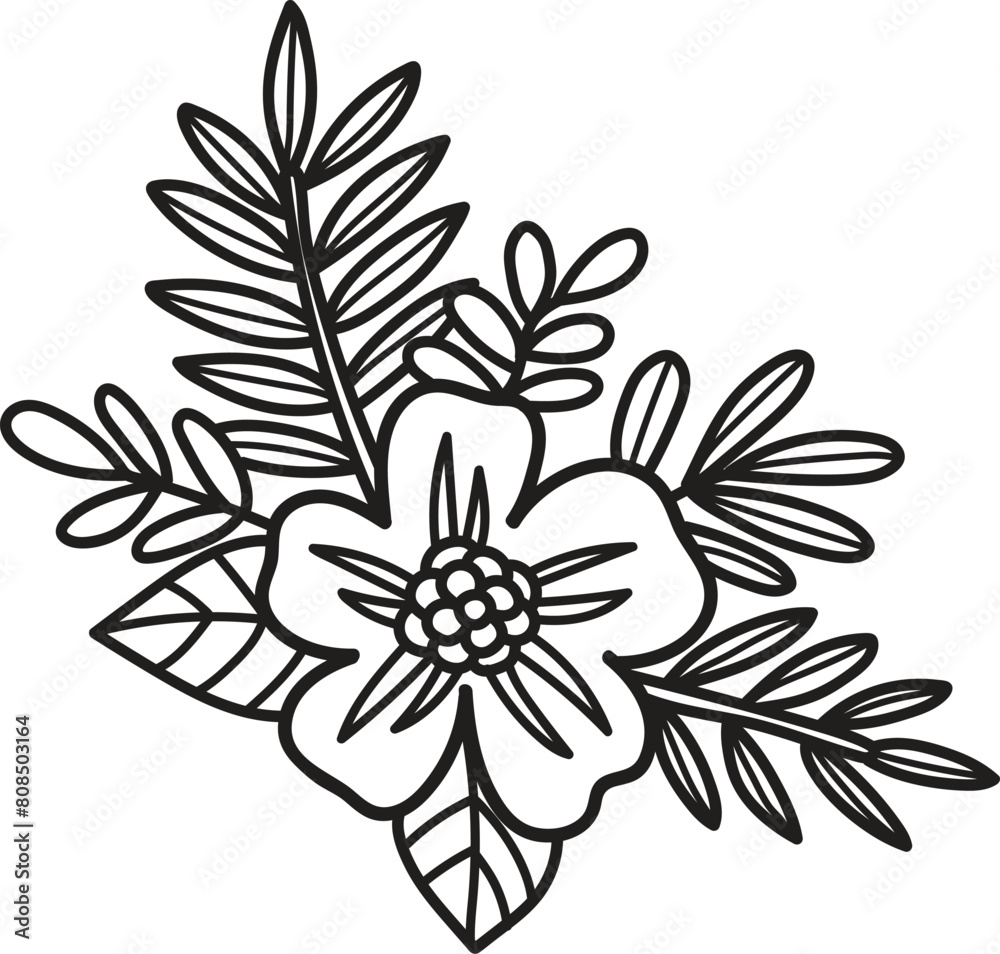 A black and white drawing of a wreath with flowers A black and white drawing of a wreath with flowers