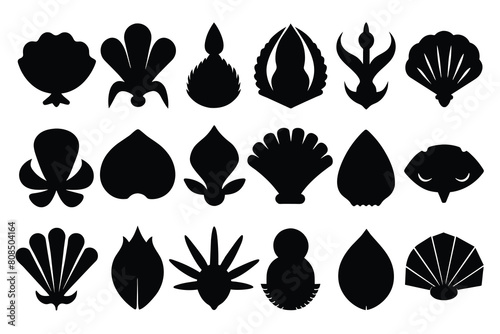 Set of shellfish black Silhouette Design with white Background and Vector Illustration