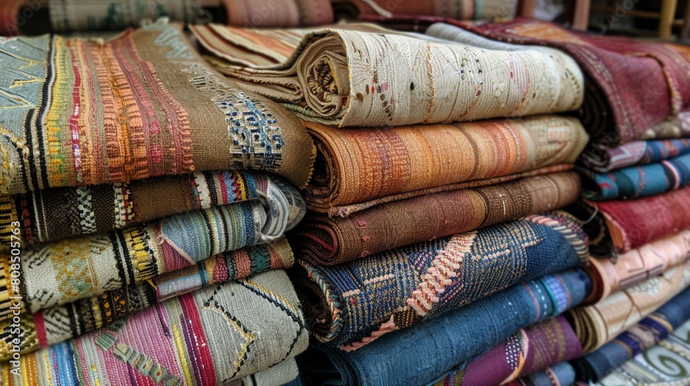 Traditional weaving using recycled fabrics Traditional weaving using recycled fabrics