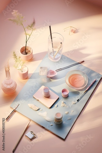 Three-Dimensional Flat Lay Photography: A Stylish Arrangement of Colorful Objects and Shapes