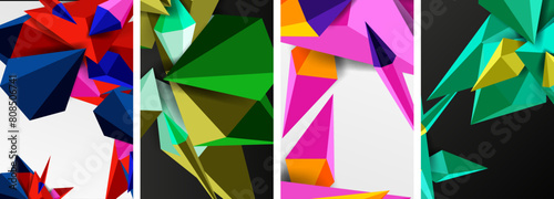 Set of triangle geometric low poly 3d shapes posters © antishock