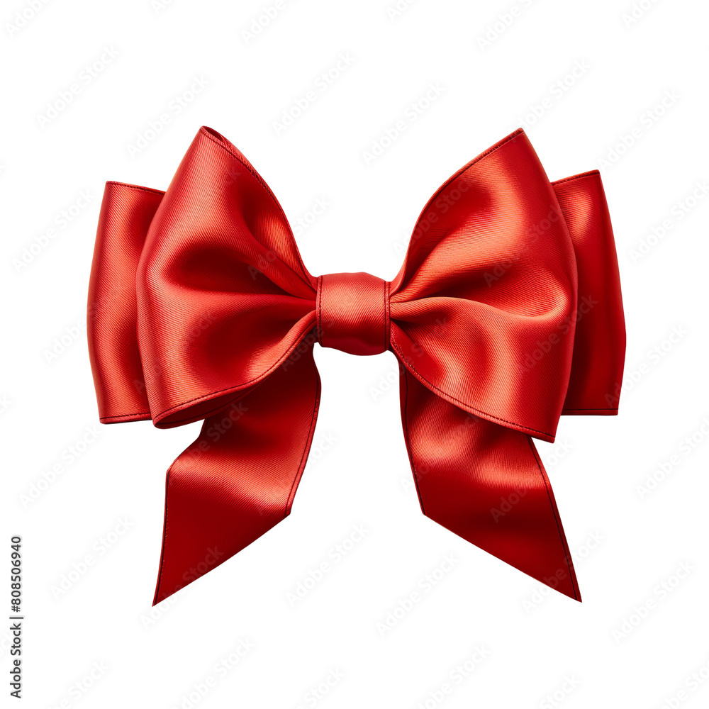Red gift bow isolated on transparent background.