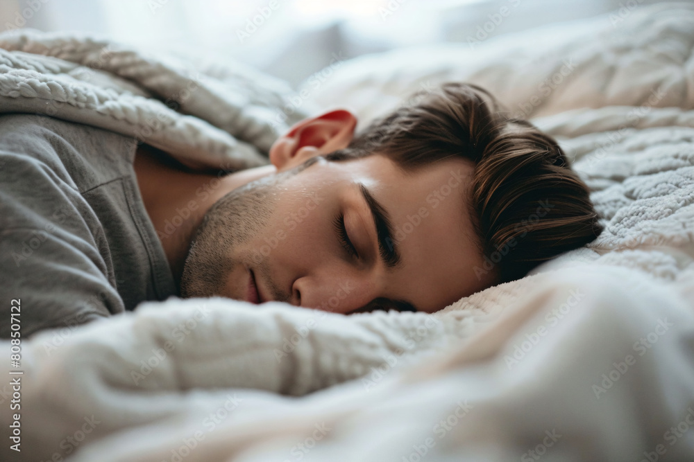 a man sleeping on a bed with a blanket a man sleeping on a bed with a blanket