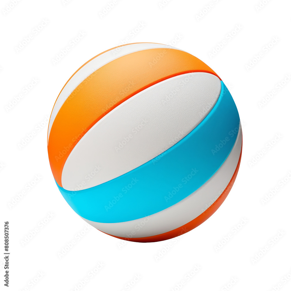 3D rendering of a beach ball with bright colors on a transparent background.
