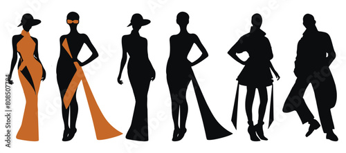 Set of Silhouettes of People. Contemporary Chic - Vector Silhouettes Depicting Everyday Elegance. EPS 10.