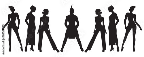 Set of Silhouettes of People. Contemporary Chic - Vector Silhouettes Depicting Everyday Elegance. EPS 10.