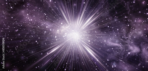 Bright lilac and white starburst patterns expand outward from a dark space center.