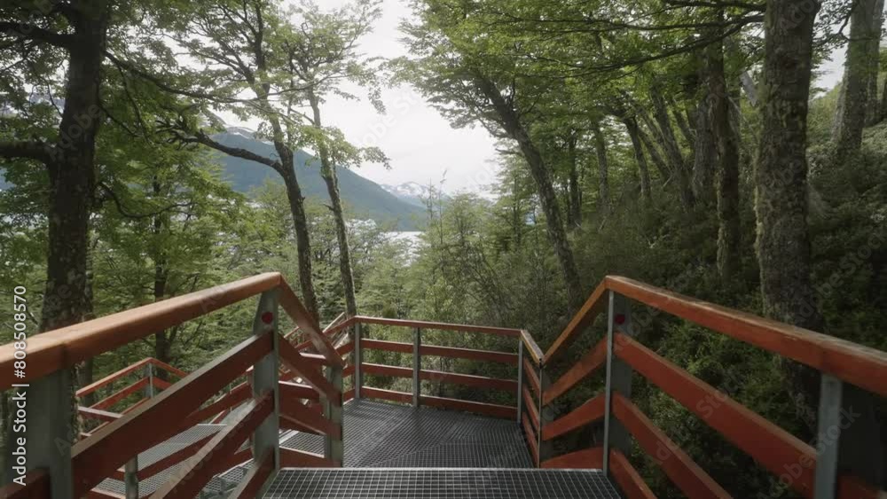 Drone shot of the stairs in the middle of the Perito Moreno National Park Drone shot of the stairs in the middle of the Perito Moreno National Park