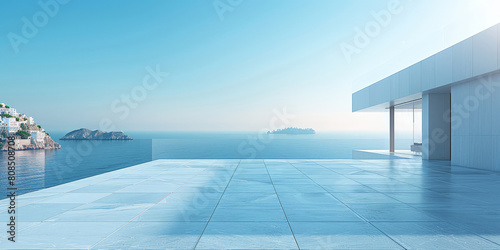 empty terrace on blue sky background, empty living room of luxury house © Nice Seven