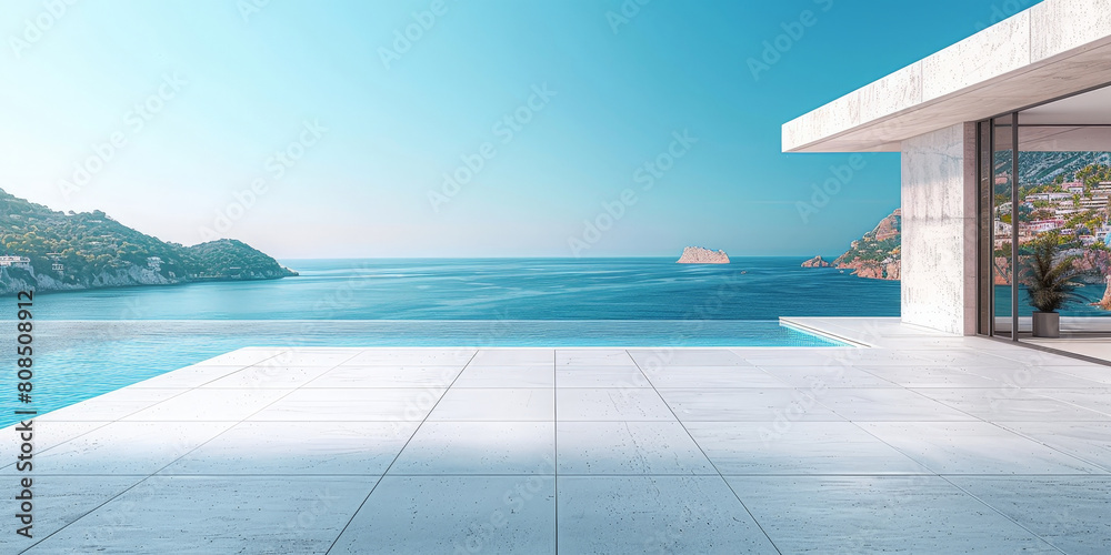empty terrace on blue sky background, empty living room of luxury house empty terrace on blue sky background, empty living room of luxury house