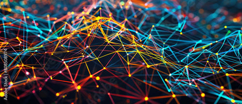 A vivid display of interconnected digital threads, forming an intricate web of colorful lines.