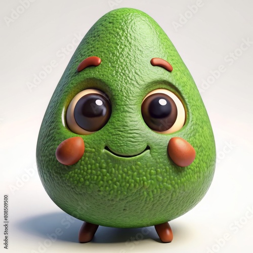 3D render of a cute avocado with heart-shaped eyes and a friendly smile on isolated white background, Generative AI