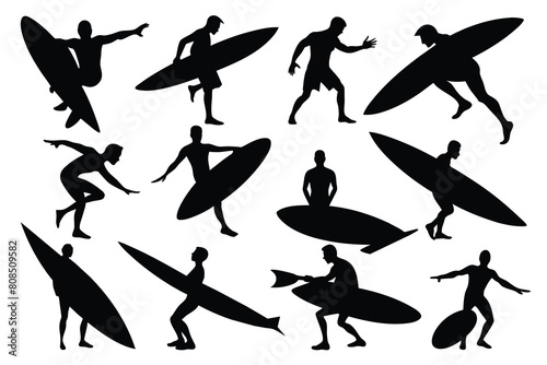 Set of Surfer silhouette black Silhouette Design with white Background and Vector Illustration