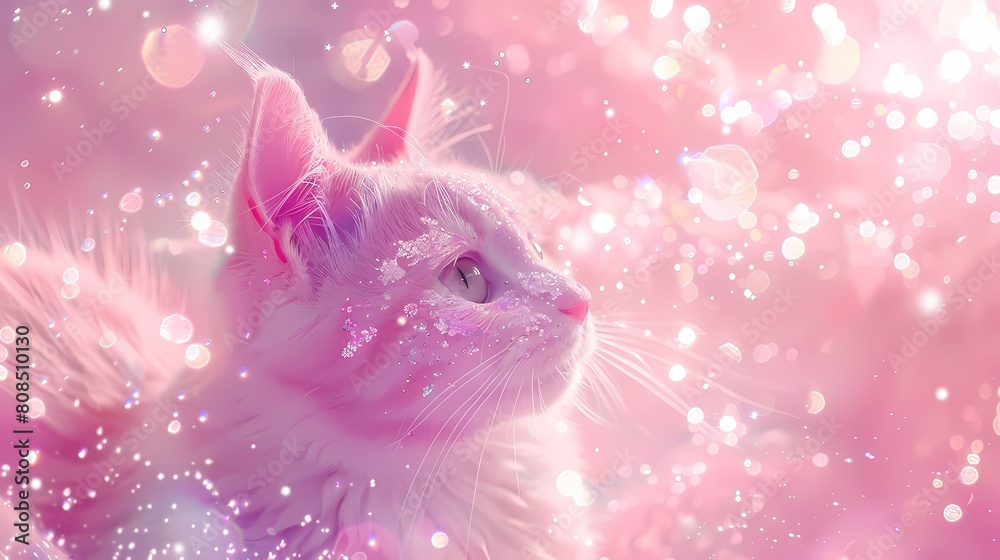 Digital pink glitter masonry cat poster web page PPT background