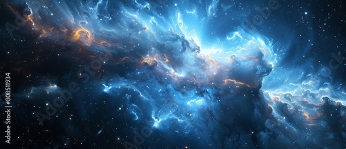 Abstract galactic core visualized through intense blue plasma
