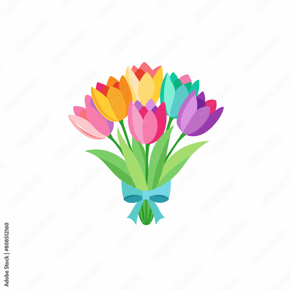tulip Flower in Glass vases with blue water. Cute colorful flower icon collection. White background. Flat design