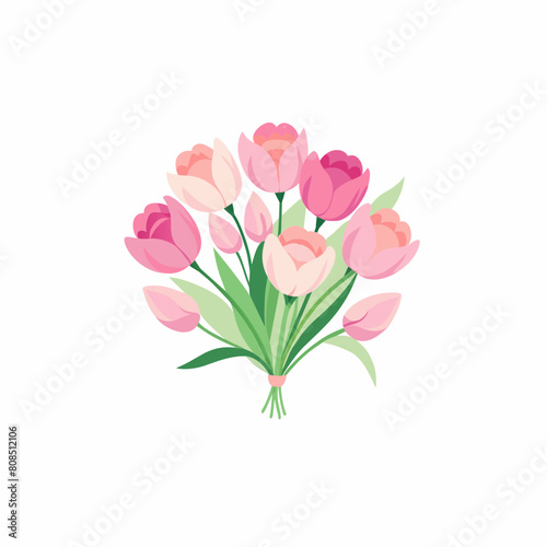 tulip Flower in Glass vases with blue water. Cute colorful flower icon collection. White background. Flat design