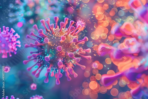 An artistic rendering of a virus at the microscopic level