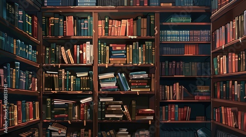 Cozy Library Scene: Packed Bookcase Brimming with Books