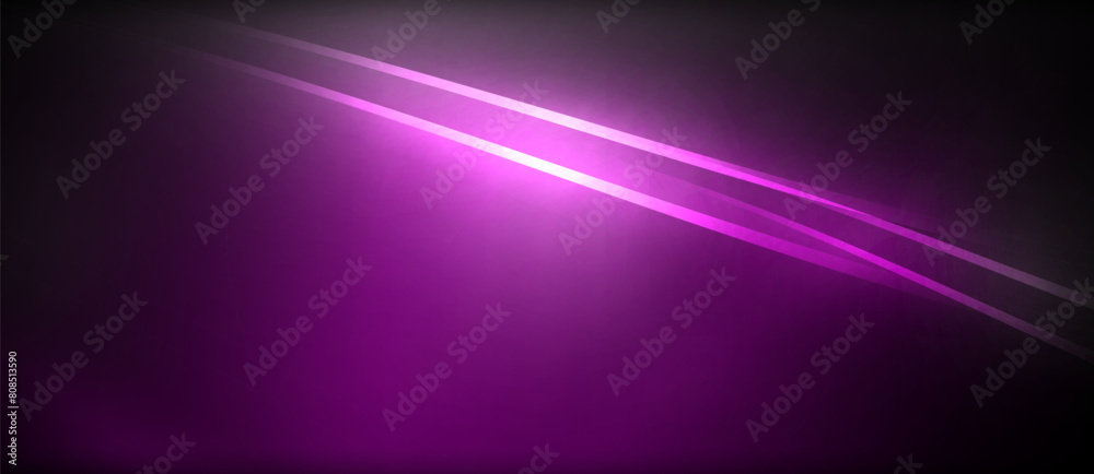 A vibrant magenta light illuminates against a dark black backdrop, creating an electric neon glow. The contrast forms a striking art piece with a sleek rectangle pattern
