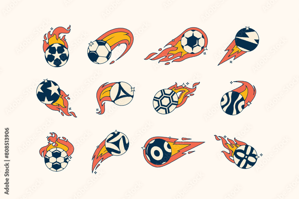 Hand Drawn Soccer Ball Fire Doodle Illustration