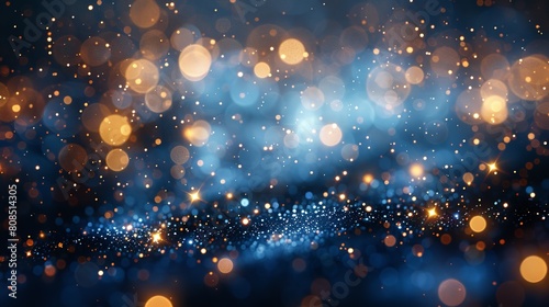 Gold and blue Bokeh and an abstract backdrop. Generative Ai