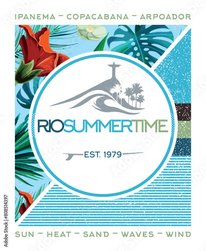 Vector illustration of composition with silhouette of a tourist attraction in Rio de Janeiro, Brazil. Art alluding to the city in summer.