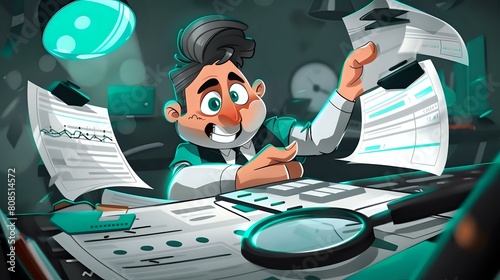 Auditor surrounded by symbols of precision and analytical mindset