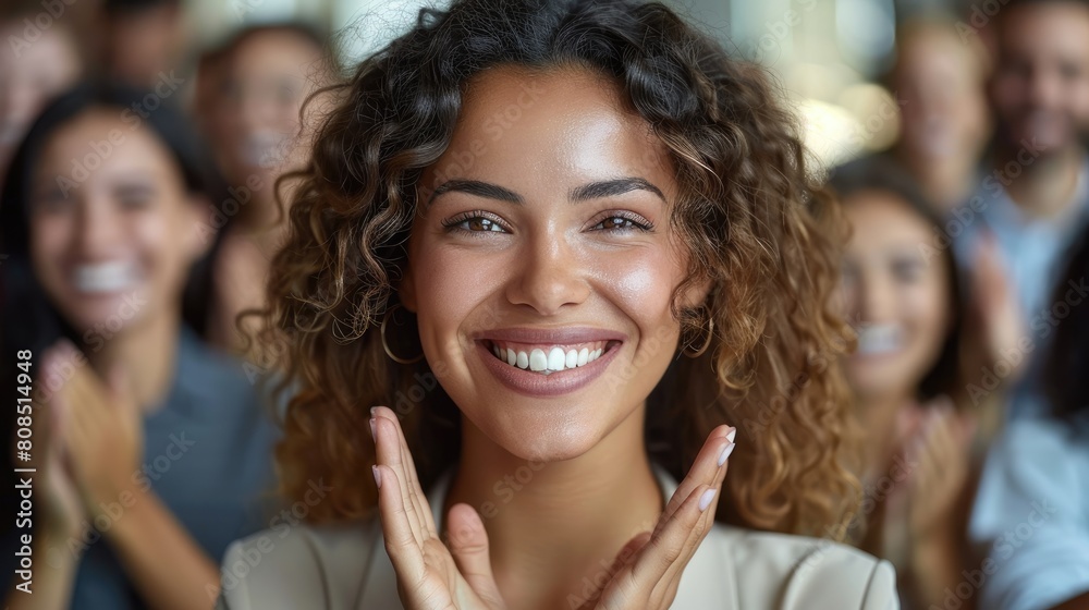 Black woman, Target growth, finance team and diversity of business group clapping for support and happiness. Company success. Generative AI Black woman, Target growth, finance team and diversity of business group clapping for support and happiness. Company success. Generative AI
