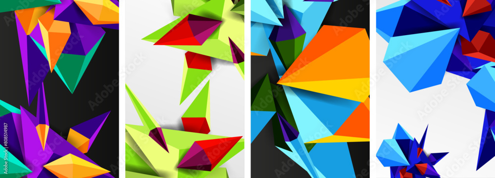Mosaic triangles poster geometric abstract background set Mosaic triangles poster geometric abstract background set