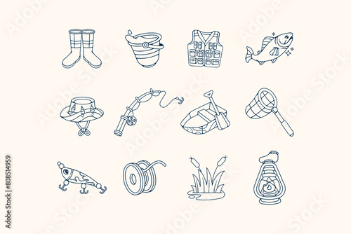 Hand Drawn Fishing Doodle Illustration