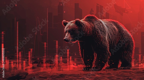 Investment risks illustrated with a bear facing downward moving stock lines photo