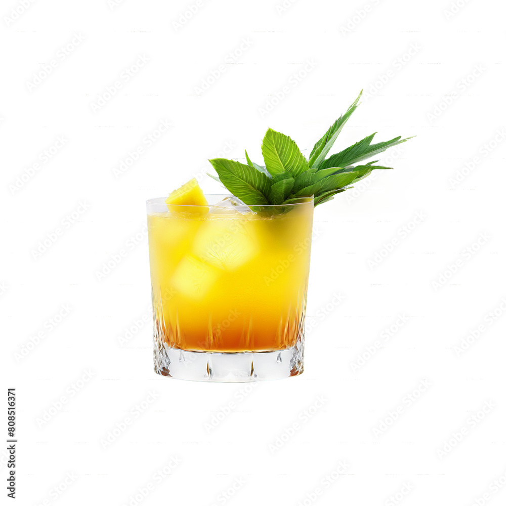 Mai Tai glass short and sturdy containing a vibrant multi hued rum and fruit juice