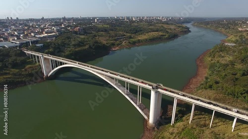 Amizade Bridge, above Paraná River, connects Foz do Iguaçu (Brazil) and Ciudad Del Este (paraguay) photo