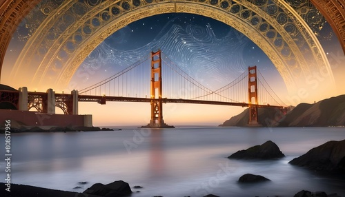 A golden gate adorned with intricate celestial pat upscaled 4