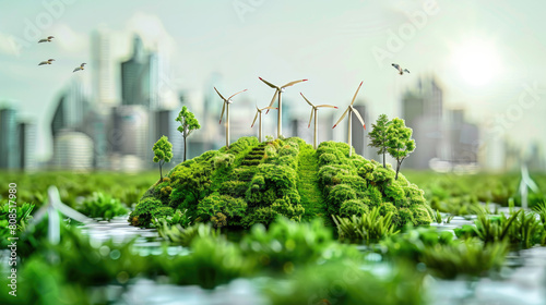 Reduce CO2 emissions and carbon footprint to limit global warming and climate change Sustainable development and green business based on renewable energy photo