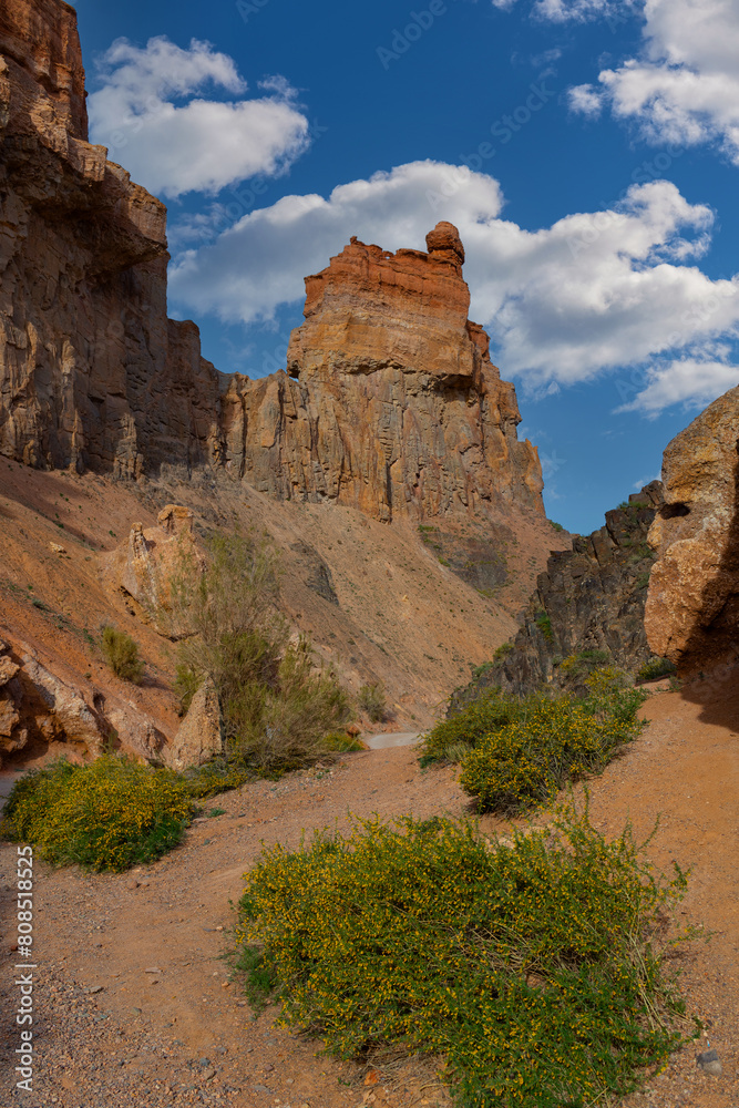 Picturesque rocks of the Charyn River canyon under an expressive sky in the Almaty region of Kazakhstan Picturesque rocks of the Charyn River canyon under an expressive sky in the Almaty region of Kazakhstan