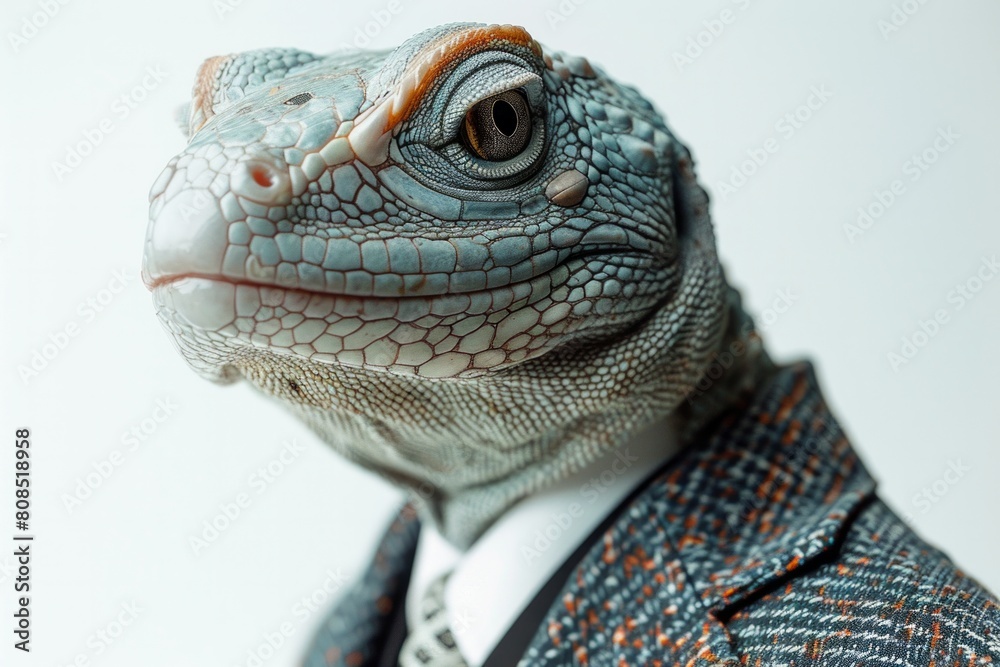 A Japanese Giant Salamanderin a sharp business suit, poised and dignified, isolated against a stark white background, AI Generative A Japanese Giant Salamanderin a sharp business suit, poised and dignified, isolated against a stark white background, AI Generative