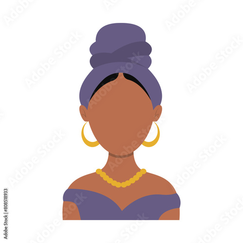 African Woman Avatar with Portrait Style. Isolated Illustration on White Background.