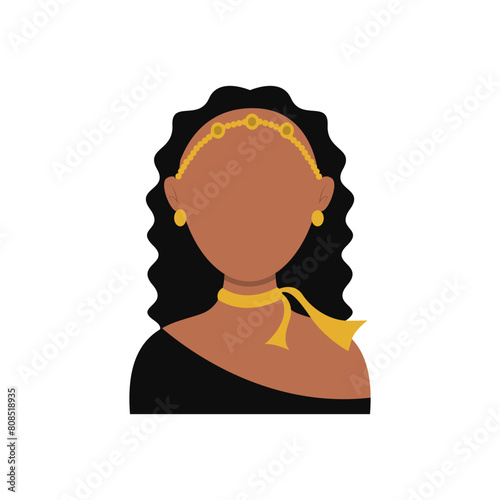 African Woman Avatar with Portrait Style. Isolated Illustration on White Background.
