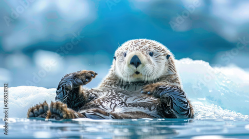 sea ​​otter on an ice floe in antarctica photo