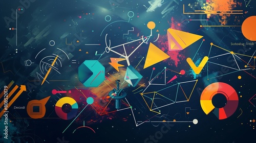 Vibrant Back to School Background: Colorful Geometric Shapes and Academic Symbols - Generative AI Illustration