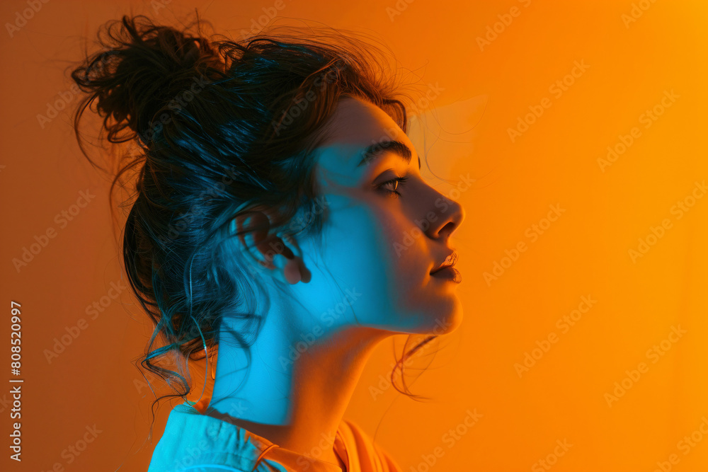 a woman with a messy bun in a room a woman with a messy bun in a room